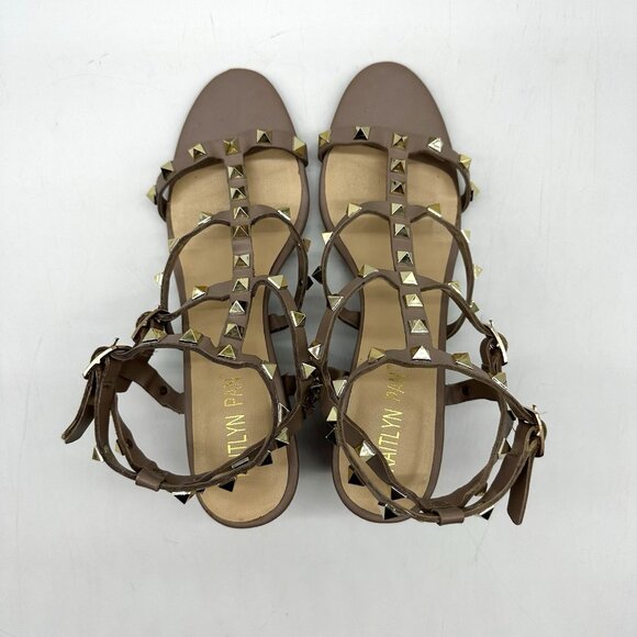Kaitlyn Pan Beige Nude Leather Rockstud Caged Heeled Sandals Women's Size 6.5M - Picture 7 of 11